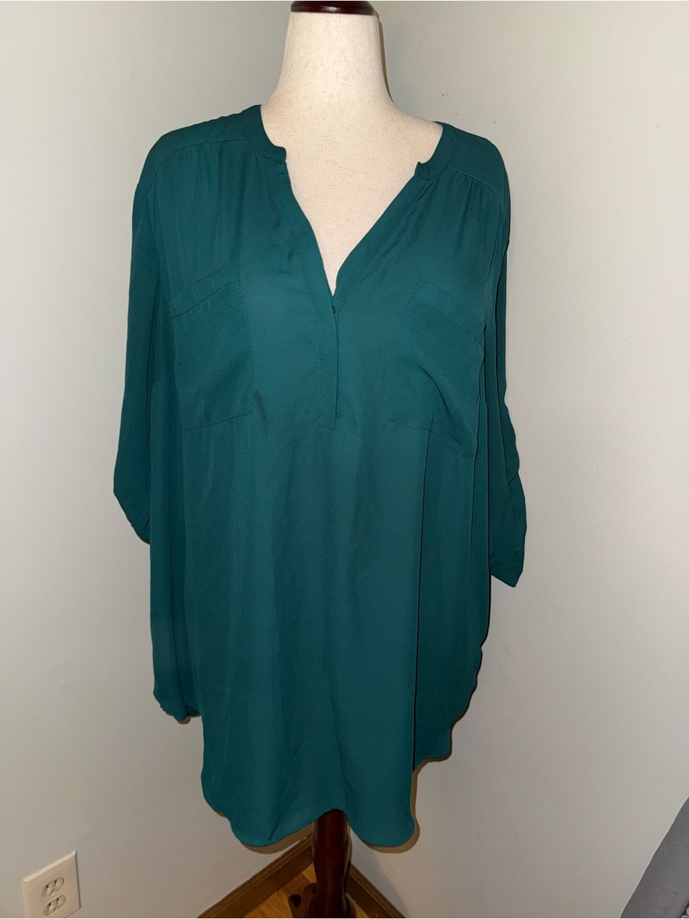 torrid Dark Green Split-Neck Roll-Tab Tunic